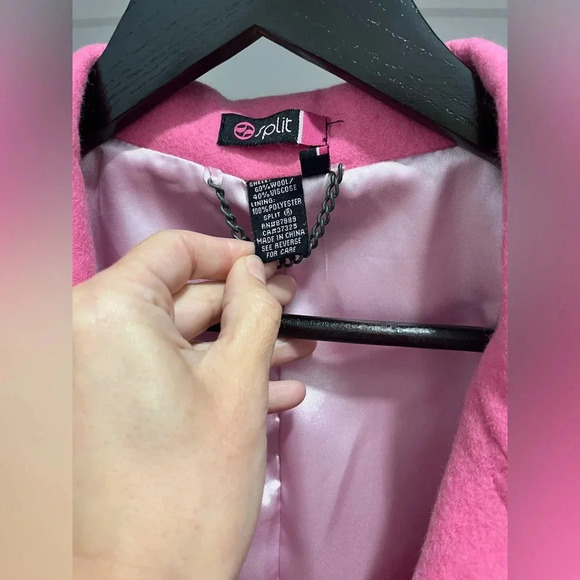 Split Wool Blend Pink Pea Coat Size S Barbie Elle Woods Jacket Blazer - Picture 10 of 13